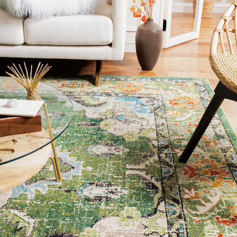 Mistana™ Indira Performance Forest Green / Light Blue Rug & Reviews Wayfair